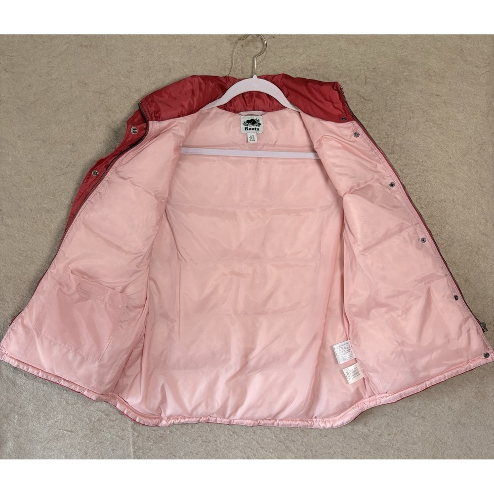 Roots Quilted Down Vest Womens Sz L Red Pink Full Zip Snap Mock Neck Pockets - Picture 2 of 8